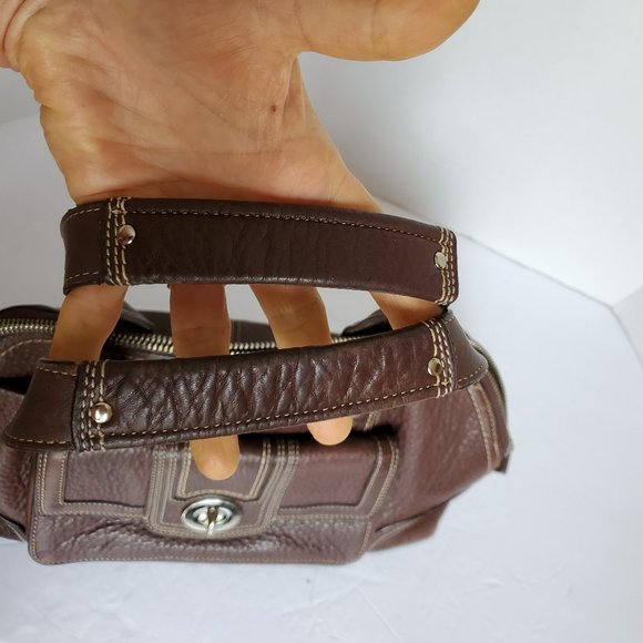 Coach Hamptons Pebbled Leather Dome Satchel Handbag F13963 Brown - Picture 3 of 11